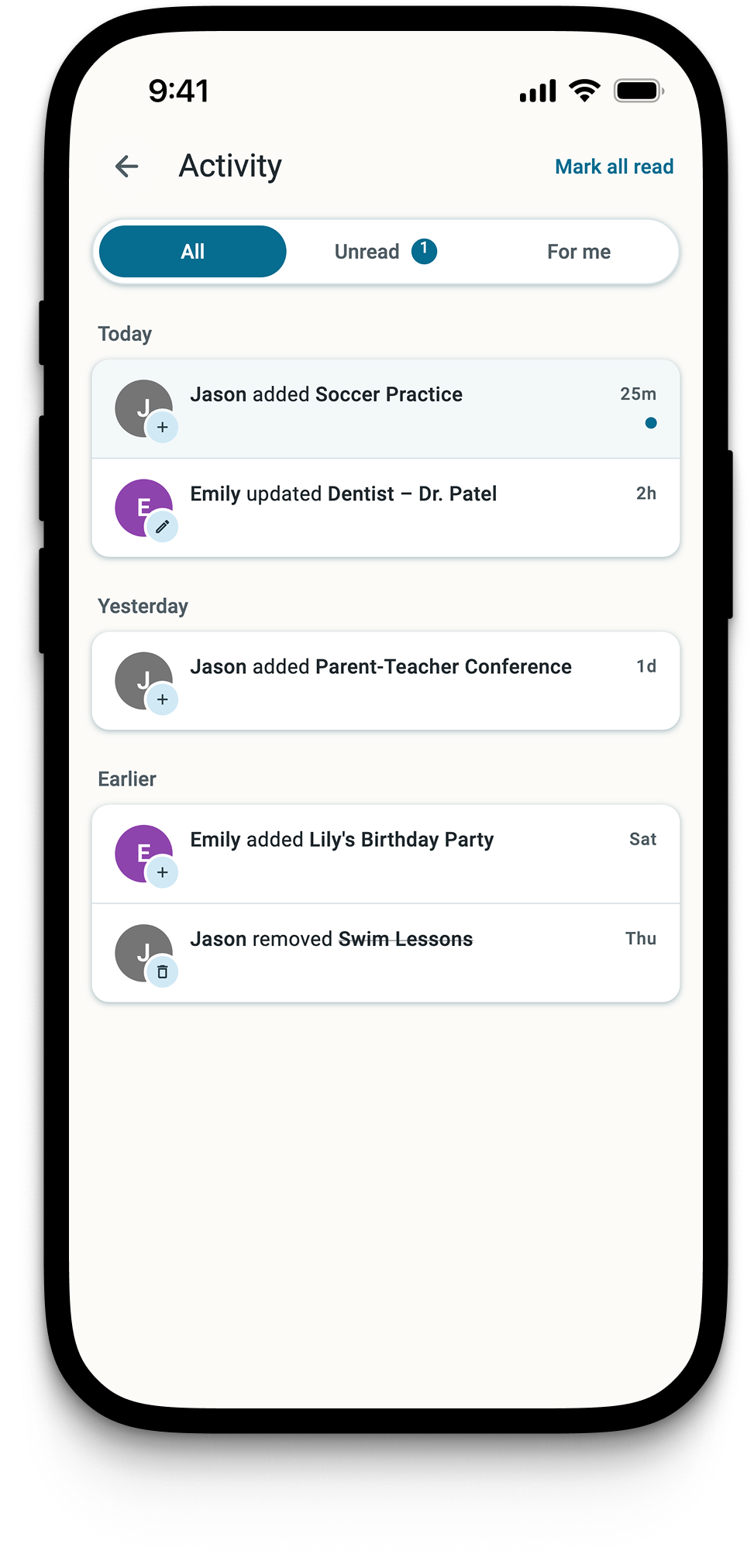 Family activity notifications