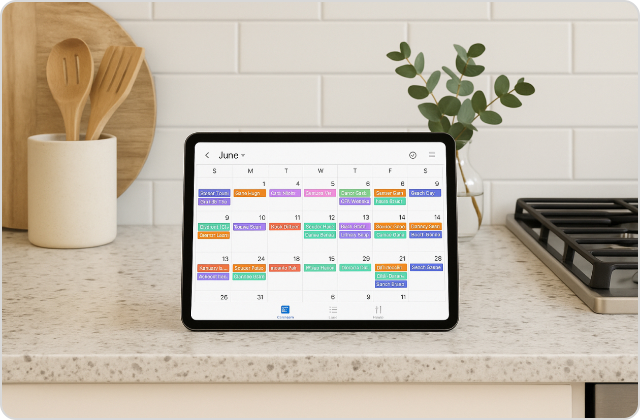 Family dashboard on kitchen tablet